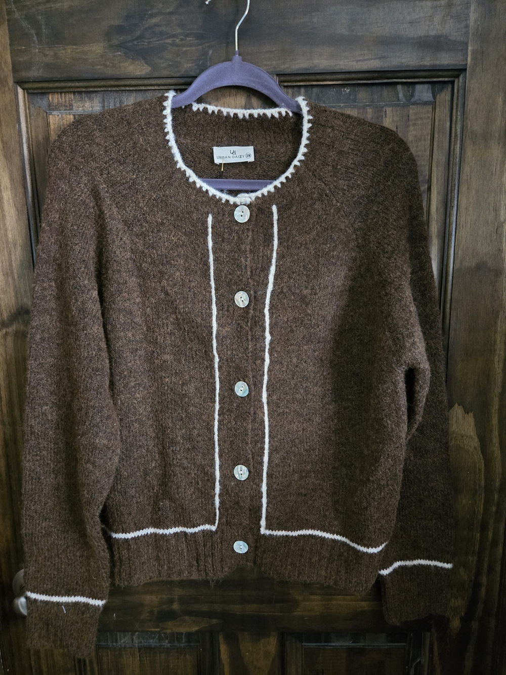 Urban Outfitters Brown Contrast-Trim Cardigan Sweater - Picture 1 of 3